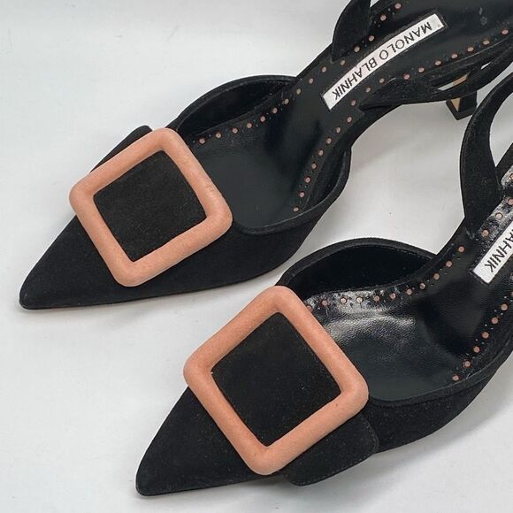 Manolo Blahnik Maysli Suede Buckle Slingback Pumps size 36 - Picture 10 of 13